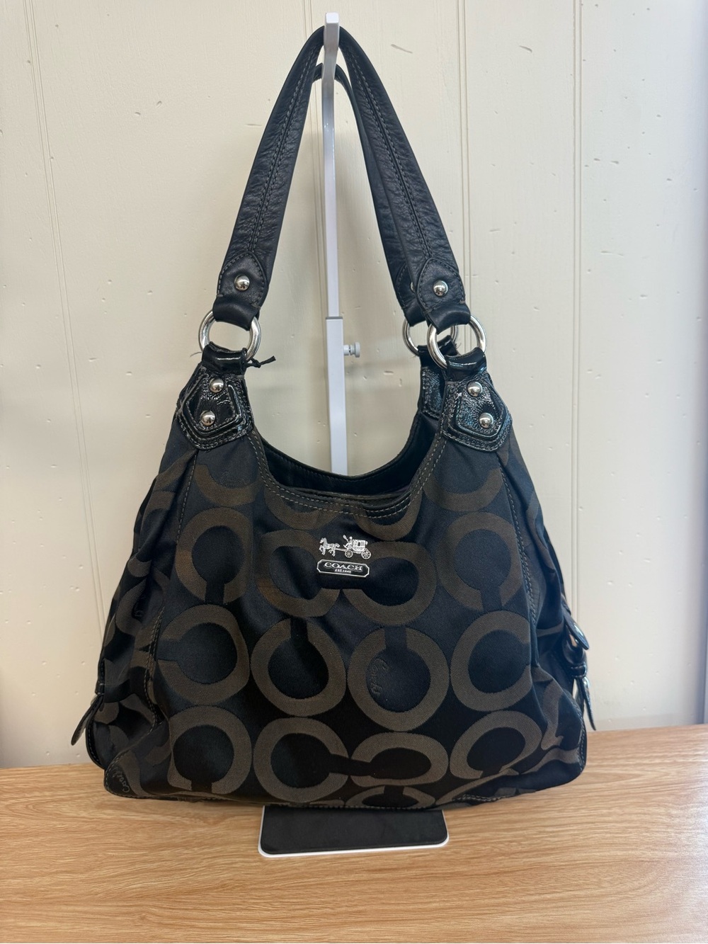 Coach Madison Black and Brown Signature shoulder bag